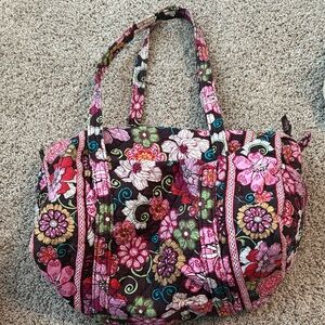Vera Bradley Brown Floral Quilted Tote with Pink Accents